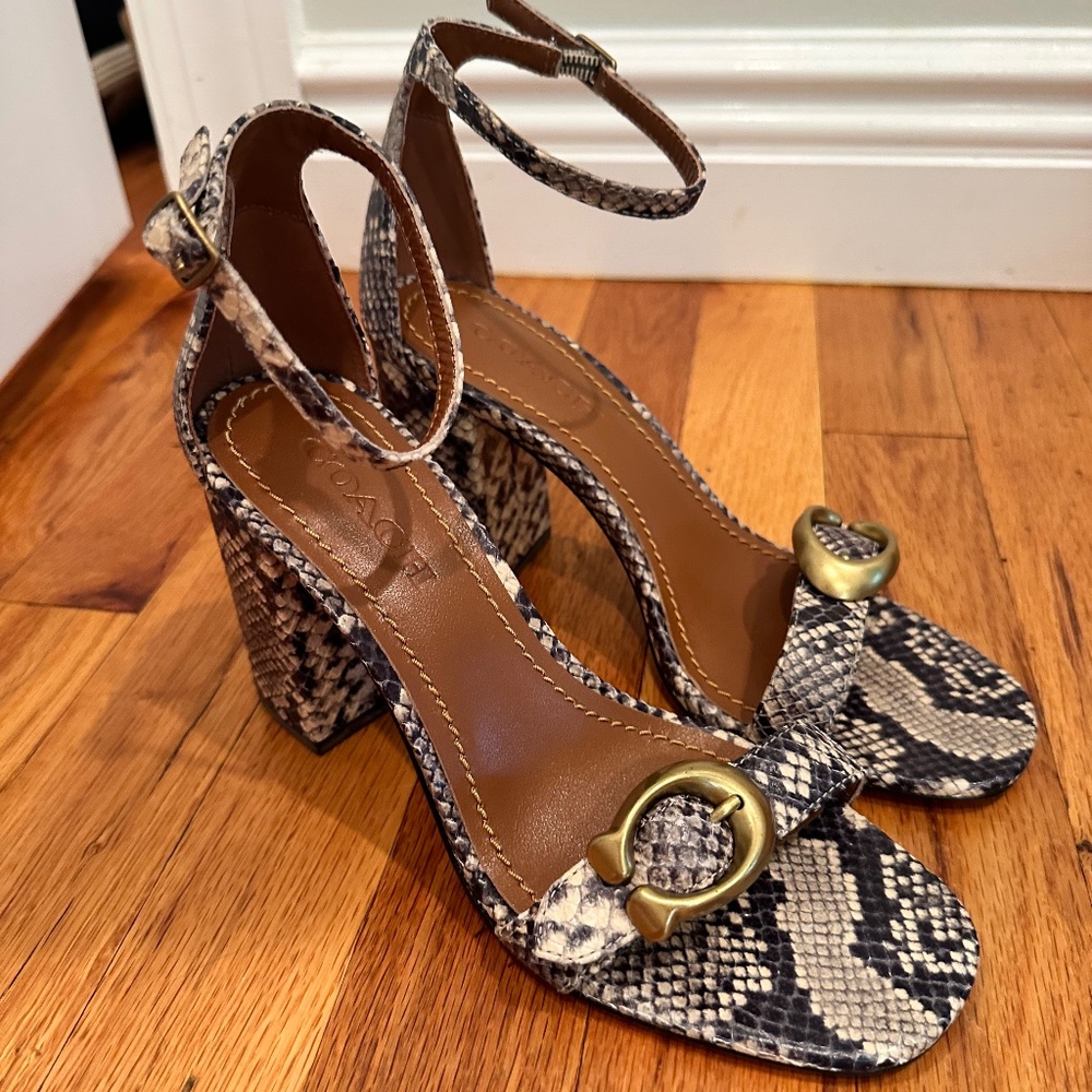 Coach Maya Sandal - snake print heels with gold C detail